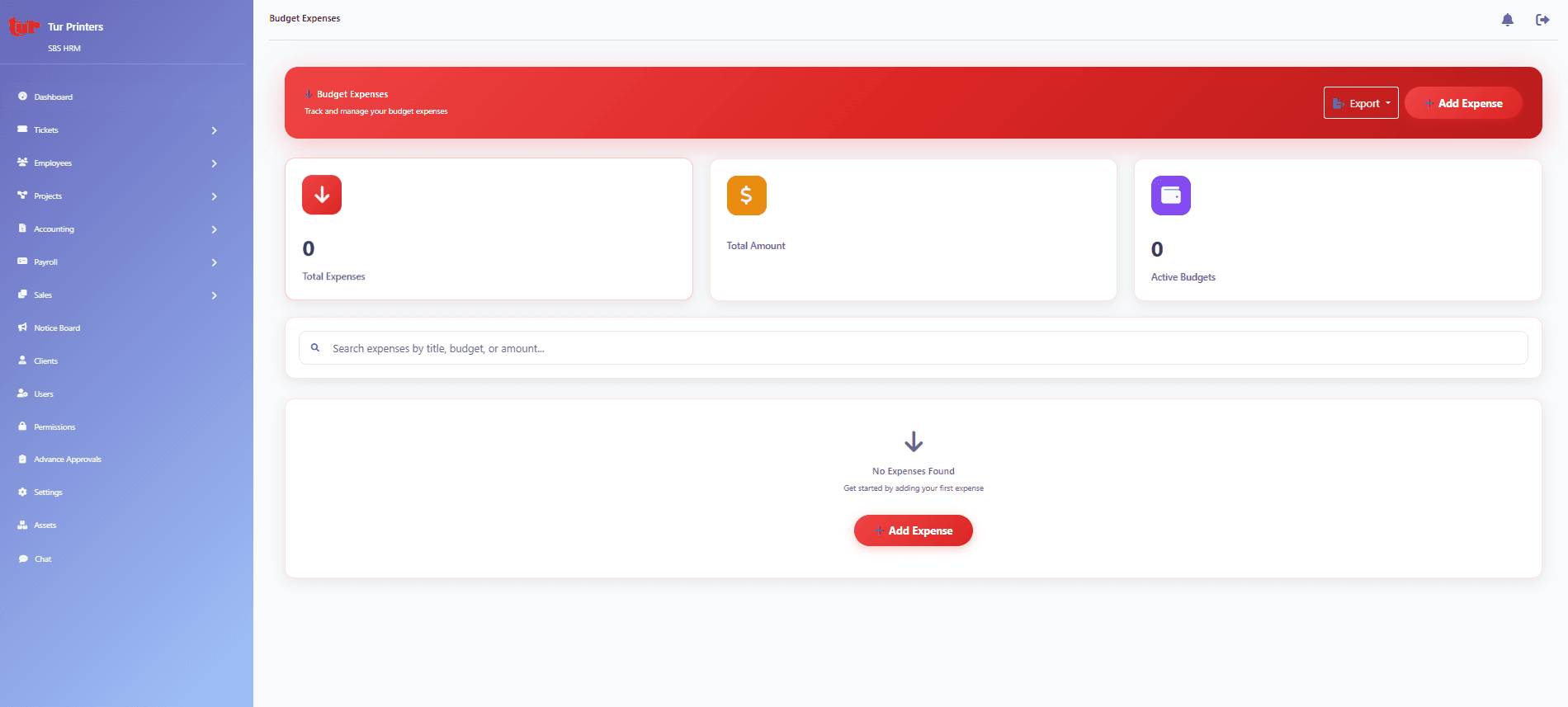 Budget expenses screen tracking spend against budgets