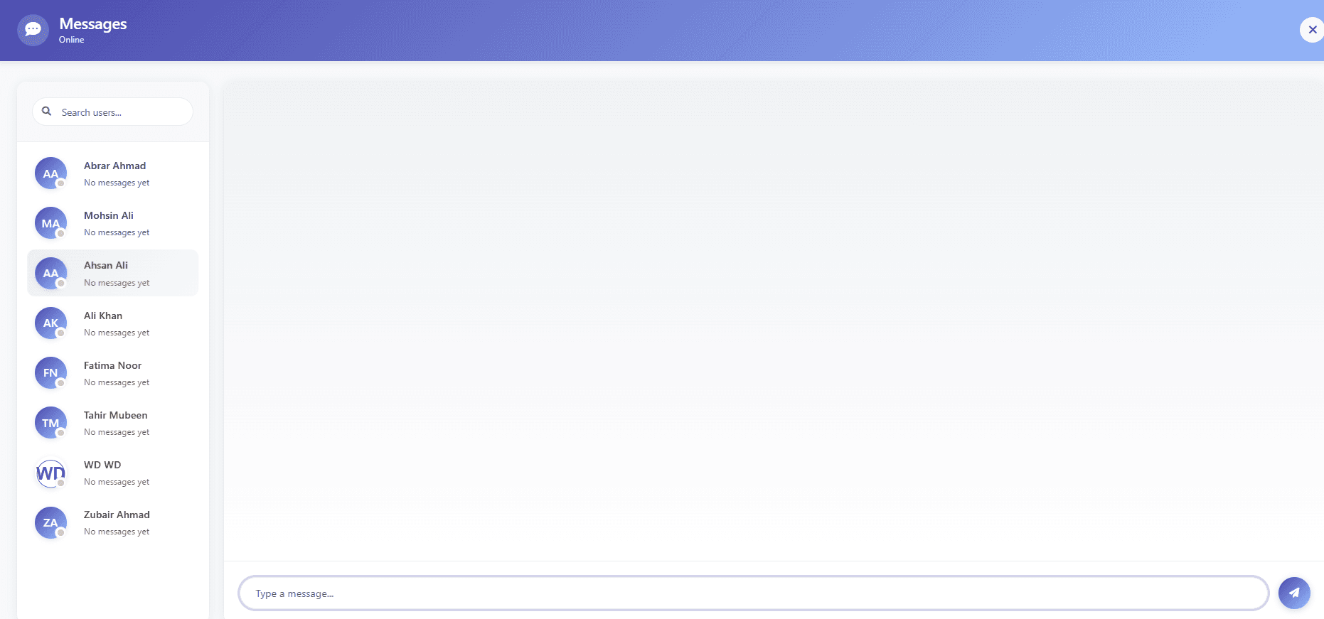 Chat directory listing colleagues available for in-app messaging