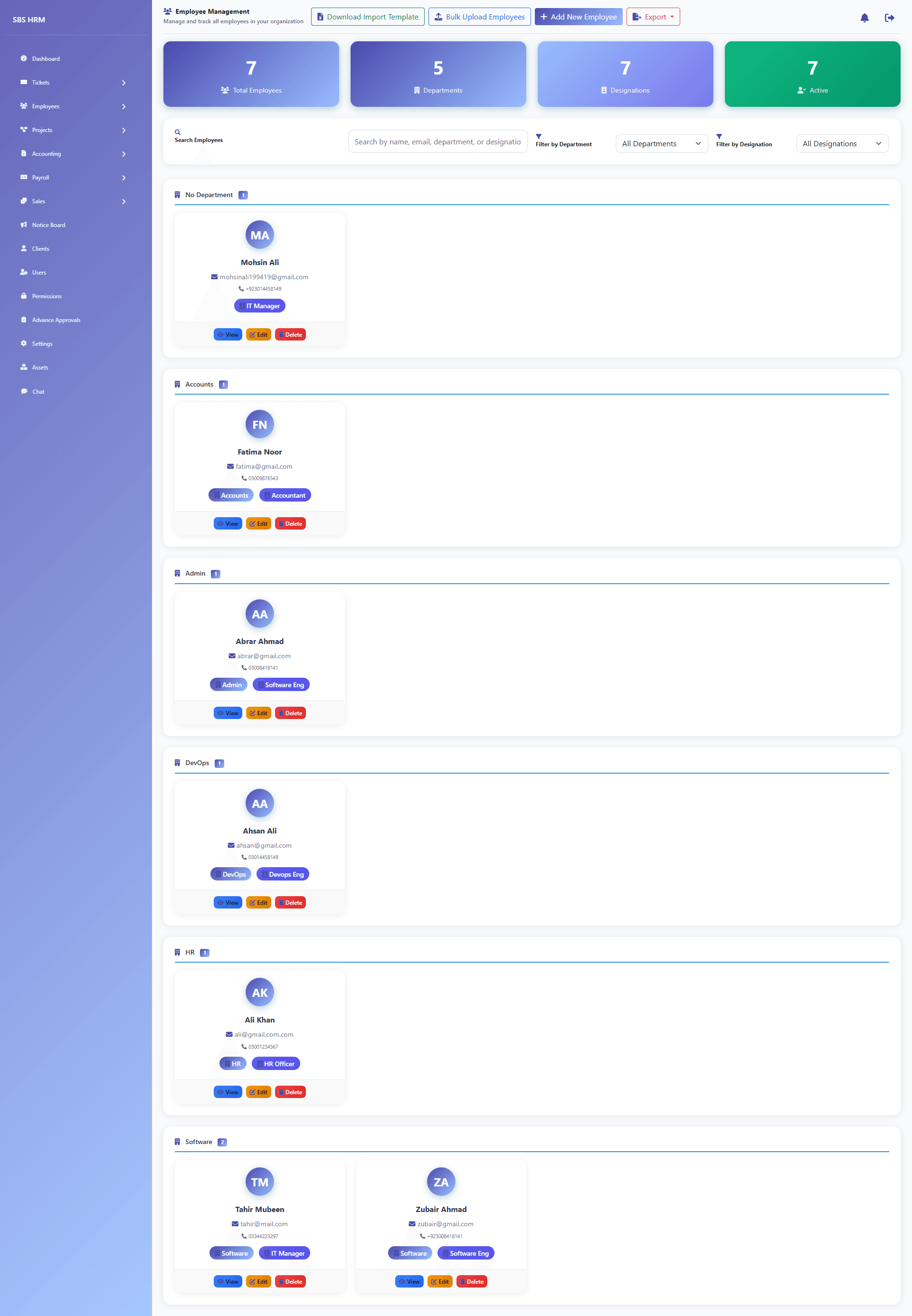 Employee directory and HR records in SBS HRM — employee management software
